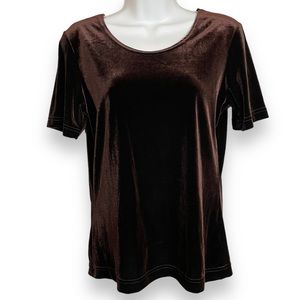 Vintage Velvet T-Shirt Brown Short Sleeves Crew Neck Women Size‎ Small Mushroom